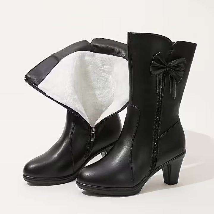 Patricia | Bow Detail Mid-Calf Block Heel Winter Boots