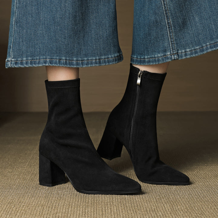 Patricia | Chic Side Zip Block Heel Ankle Boots