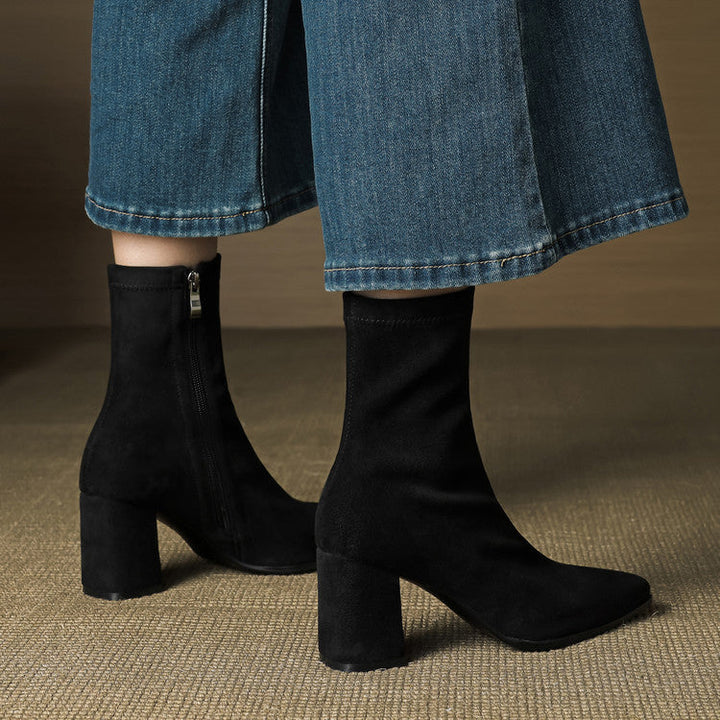 Patricia | Chic Side Zip Block Heel Ankle Boots