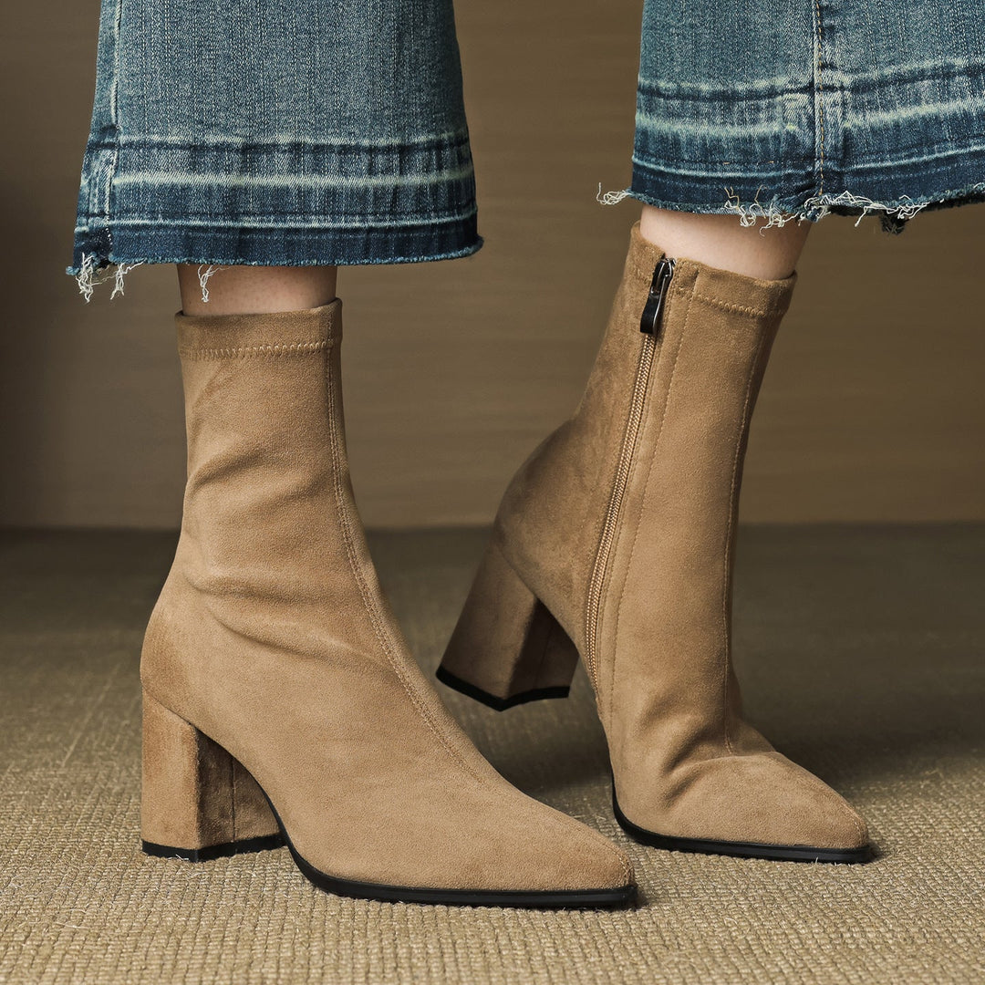 Patricia | Chic Side Zip Block Heel Ankle Boots
