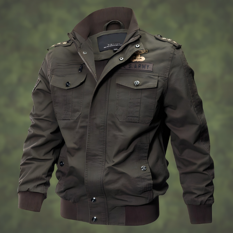 Pelle | Elegant Militærinspireret Bomber Jakke med Lommer