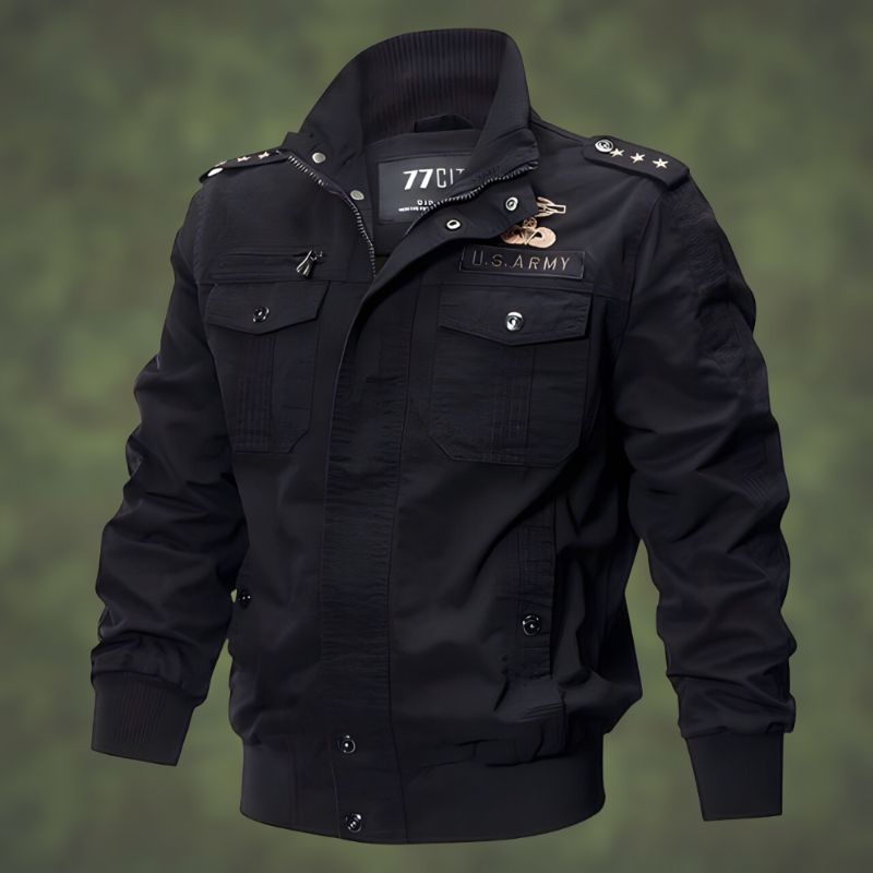 Pelle | Elegant Militærinspireret Bomber Jakke med Lommer