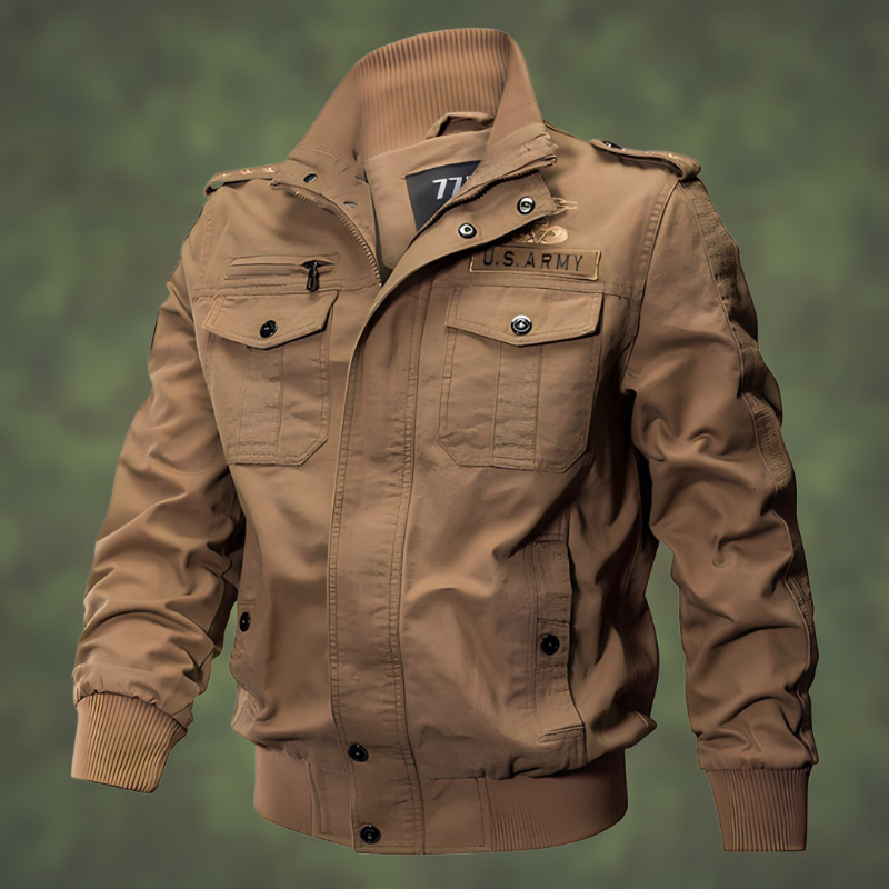 Pelle | Elegant Militærinspireret Bomber Jakke med Lommer