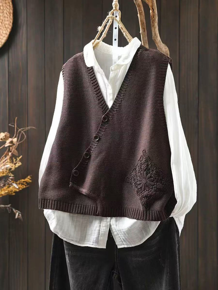 Rachel | Cozy Asymmetrical Button Knit Sweater Vest