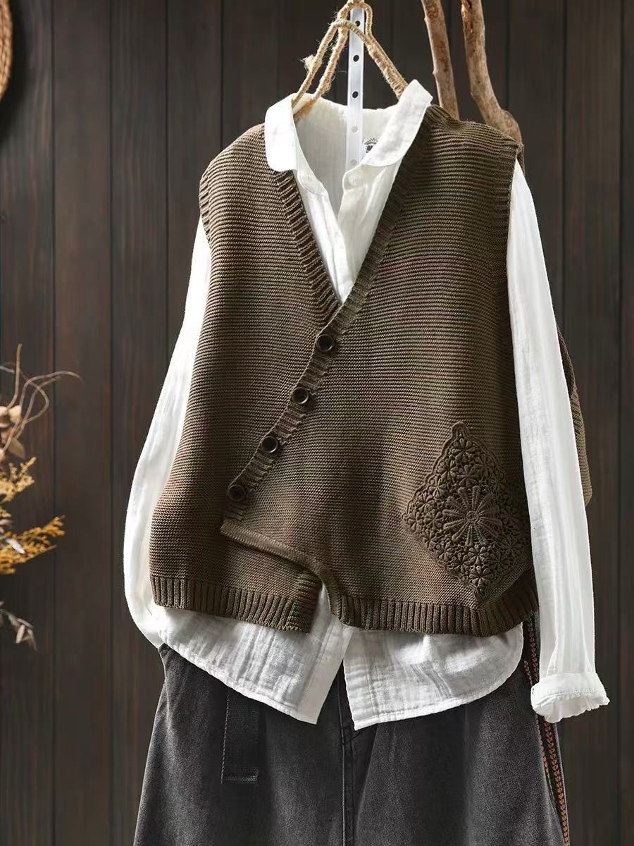 Rachel | Cozy Asymmetrical Button Knit Sweater Vest