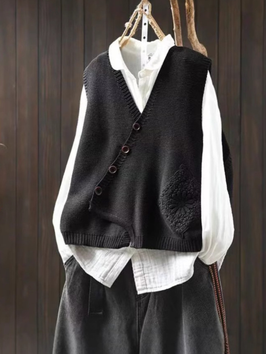 Rachel | Cozy Asymmetrical Button Knit Sweater Vest