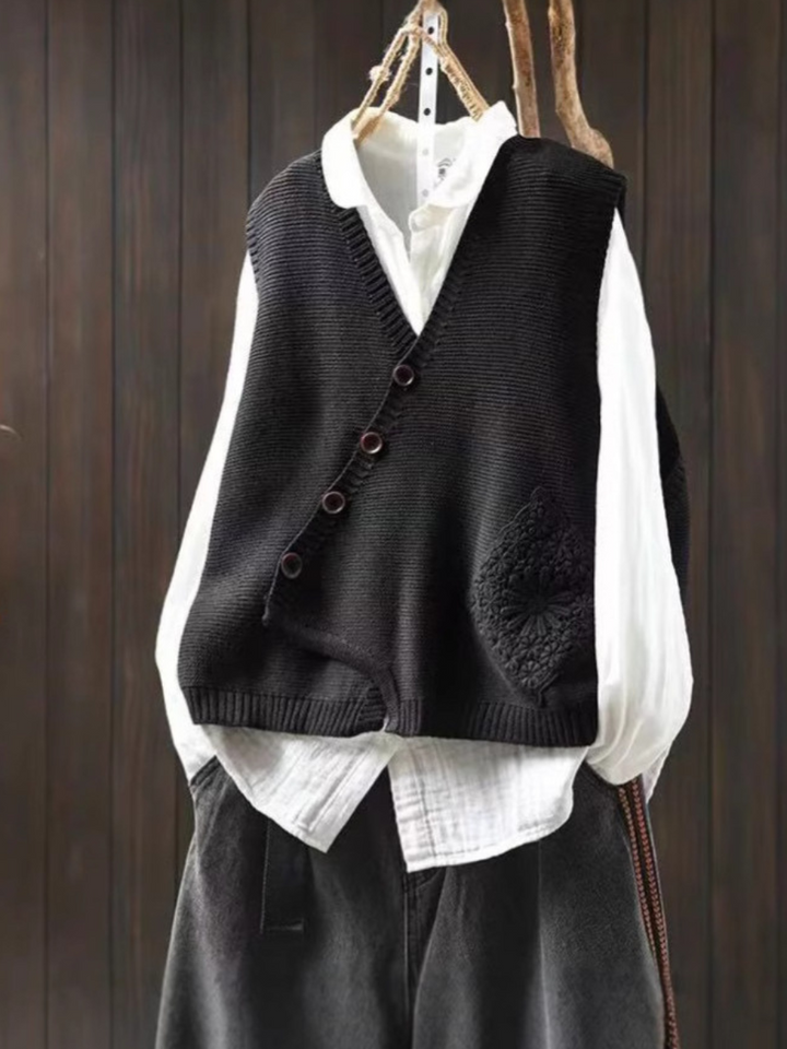 Rachel | Cozy Asymmetrical Button Knit Sweater Vest