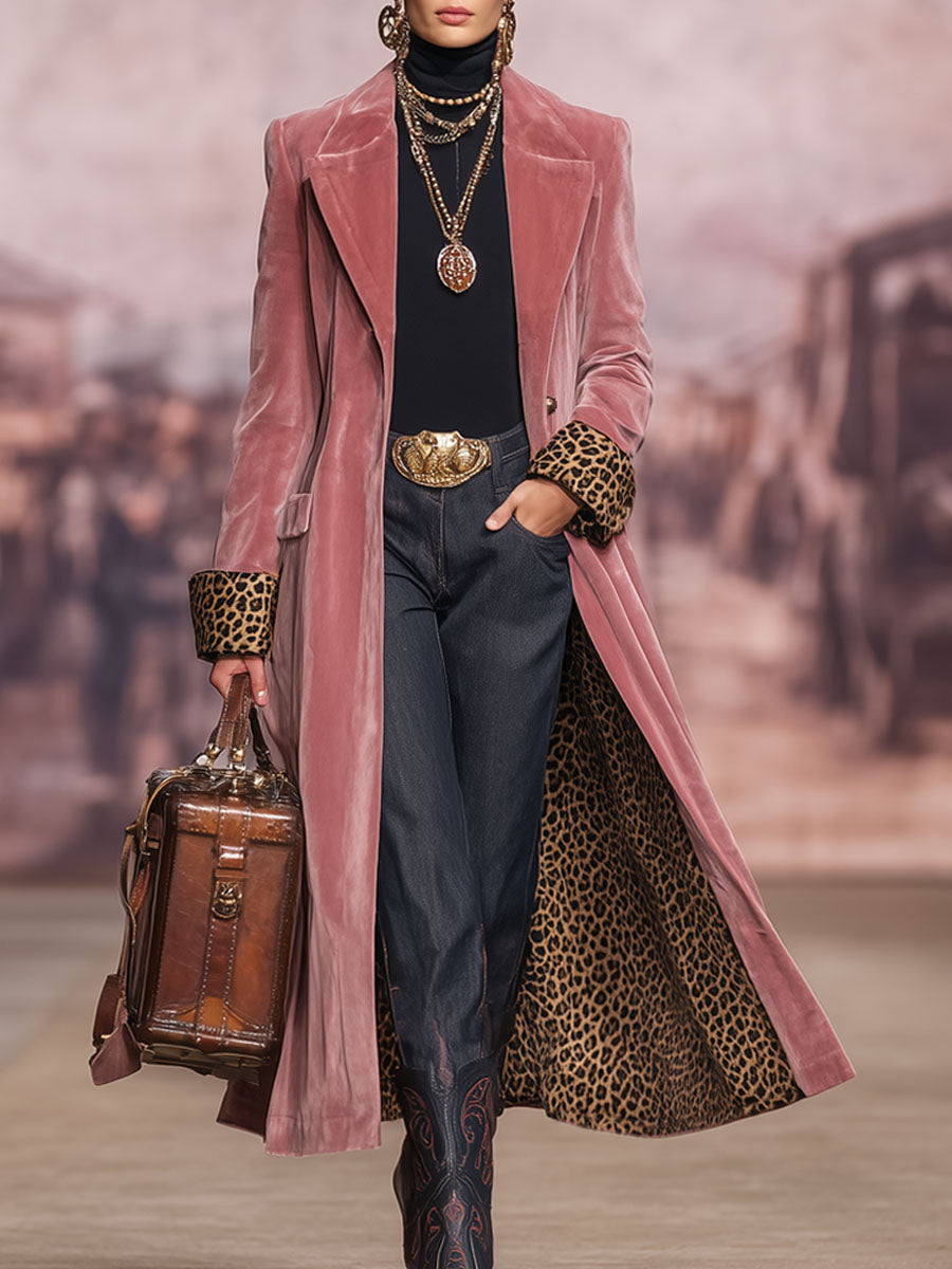 Rachel | Long Tailored Winter Coat with Leopard Cuffs