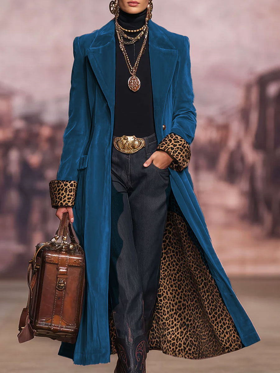 Rachel | Long Tailored Winter Coat with Leopard Cuffs