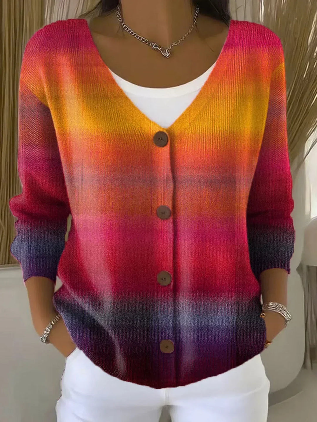 Rachel | Ombre Button-Front V-Neck Cardigan Sweater