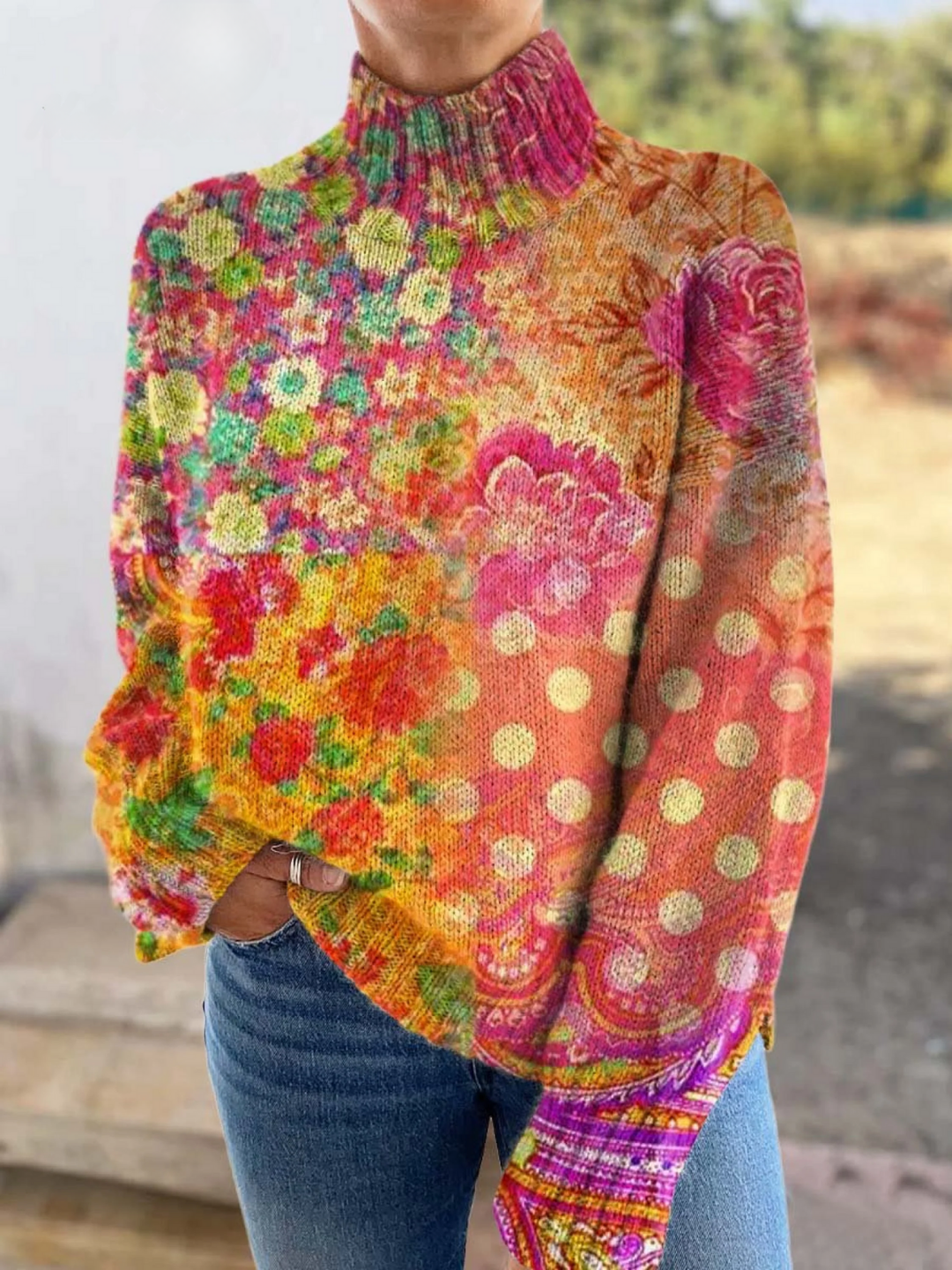 Rebecca | Chic Floral Knit Turtleneck Sweater