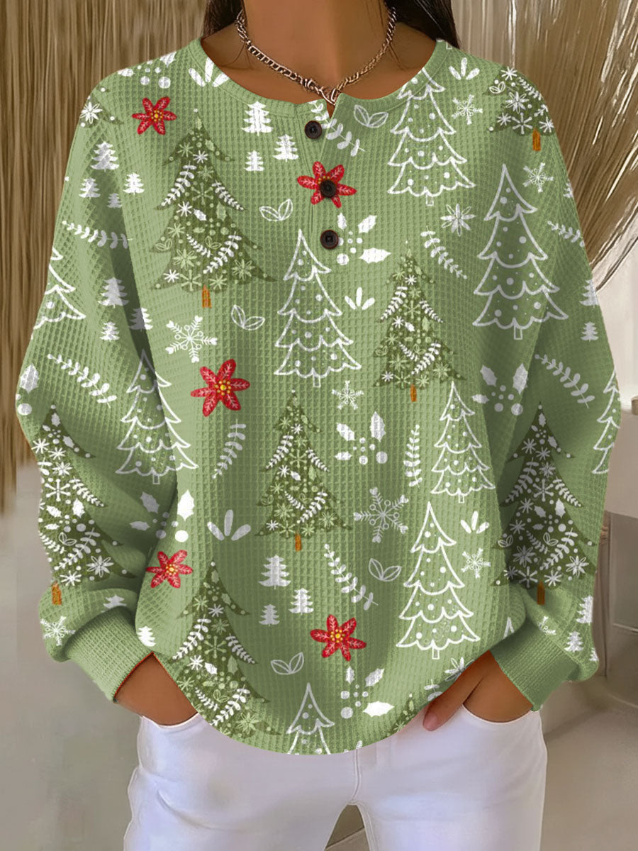 Rebecca | Christmas Tree Henley Knit Sweater