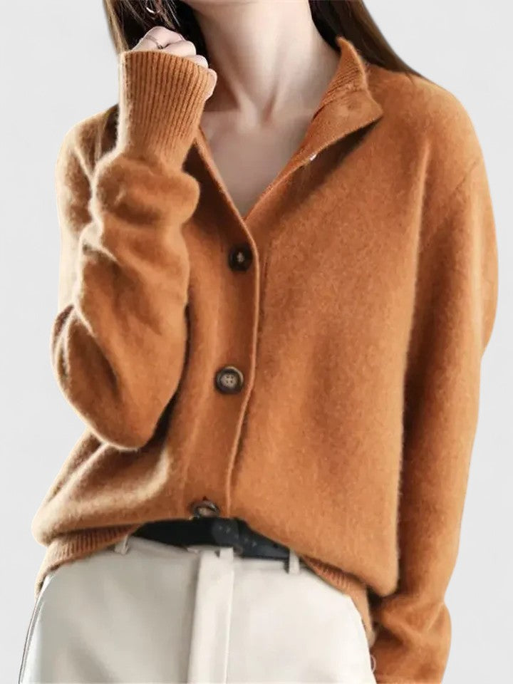 Ruth | Elegant Collared Button Front Knit Cardigan