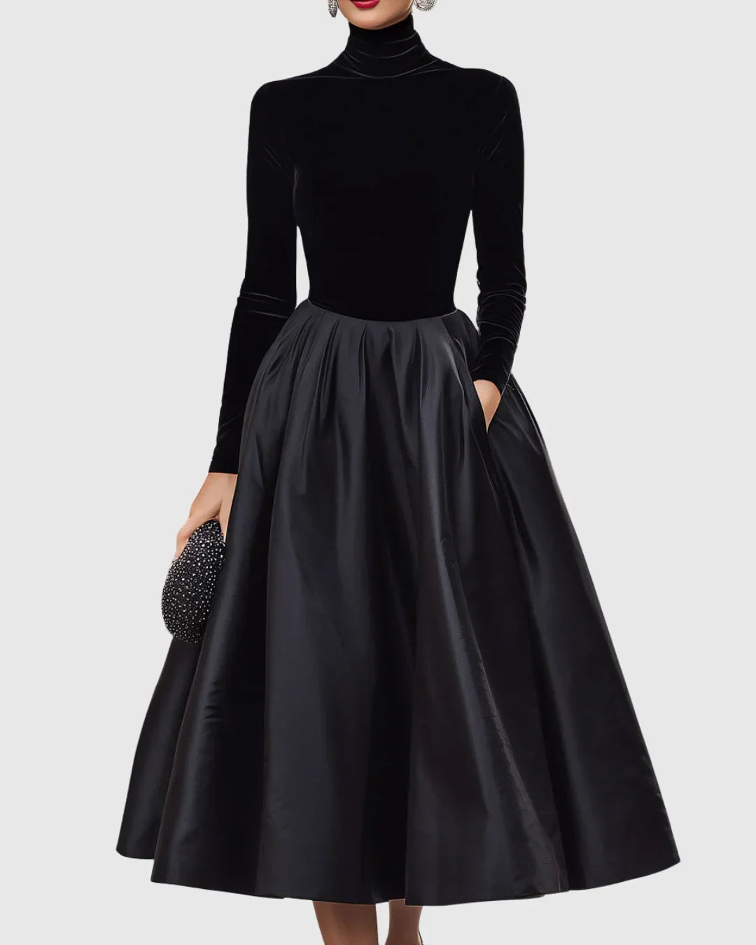 Ruth | Polished Turtleneck Winter Wedding Guest Midi Dress