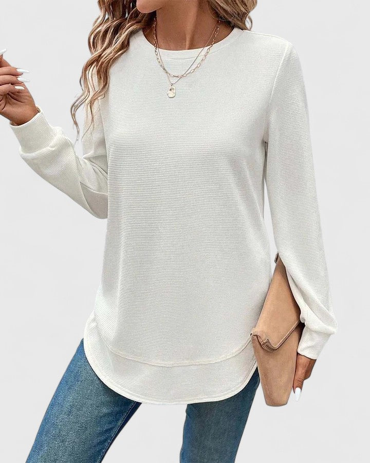 Ruth | Refined Crew Neck Long Sleeve Knit Sweater Tunic