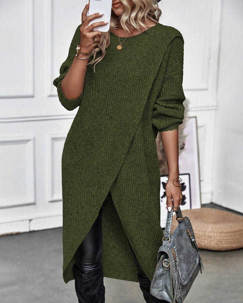 Saga | Afslappet Strik Kjole med Asymmetrisk Wrap-Detalje
