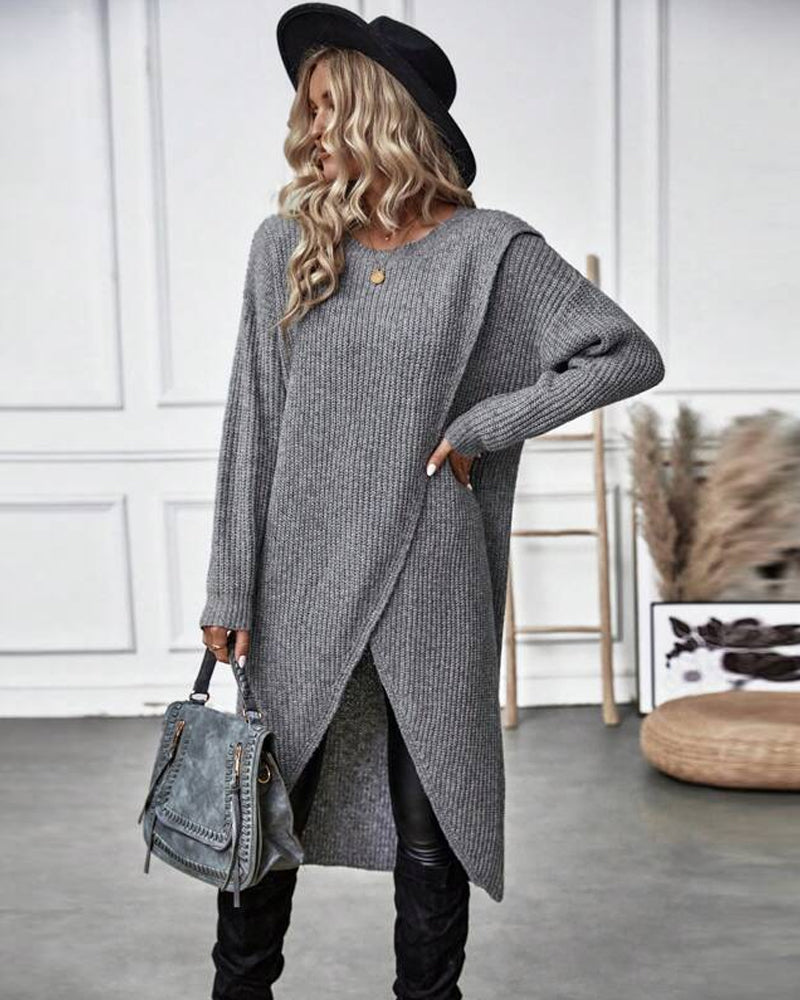 Saga | Afslappet Strik Kjole med Asymmetrisk Wrap-Detalje