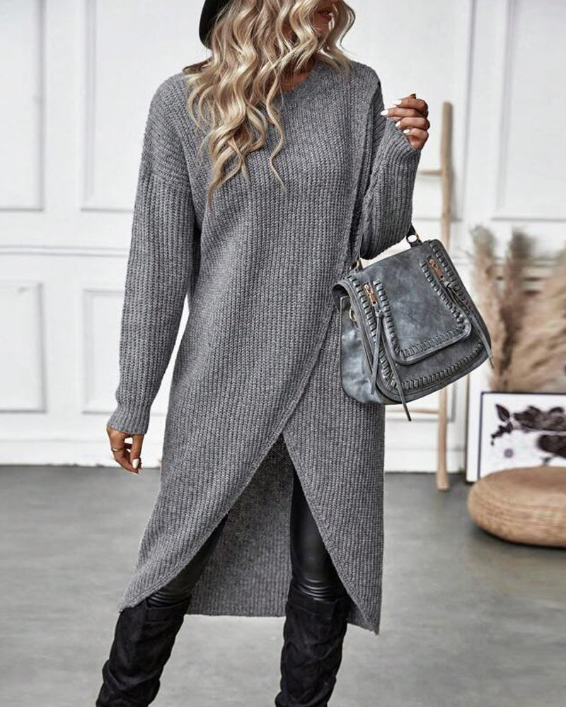 Saga | Afslappet Strik Kjole med Asymmetrisk Wrap-Detalje