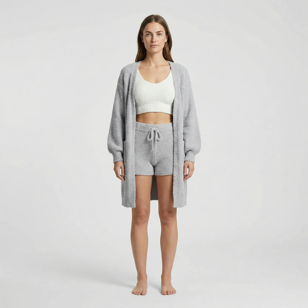 Saga | Sofistikeret Nattøj Dame Loungewear-sæt i Blødt Teddy-strik