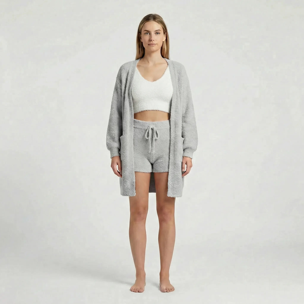 Saga | Sofistikeret Nattøj Dame Loungewear-sæt i Blødt Teddy-strik