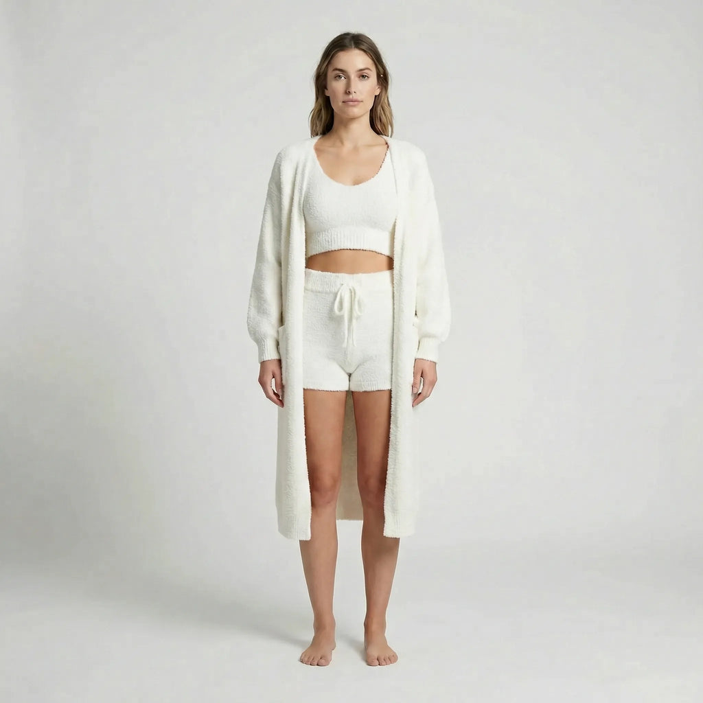 Saga | Sofistikeret Nattøj Dame Loungewear-sæt i Blødt Teddy-strik