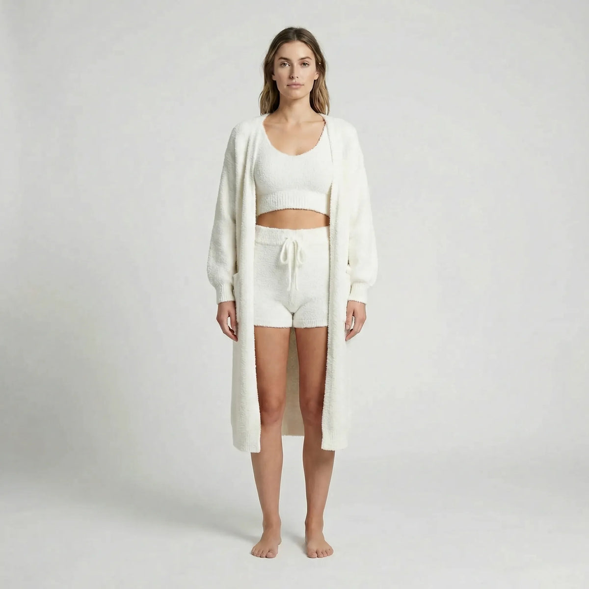 Saga | Sofistikeret Nattøj Dame Loungewear-sæt i Blødt Teddy-strik