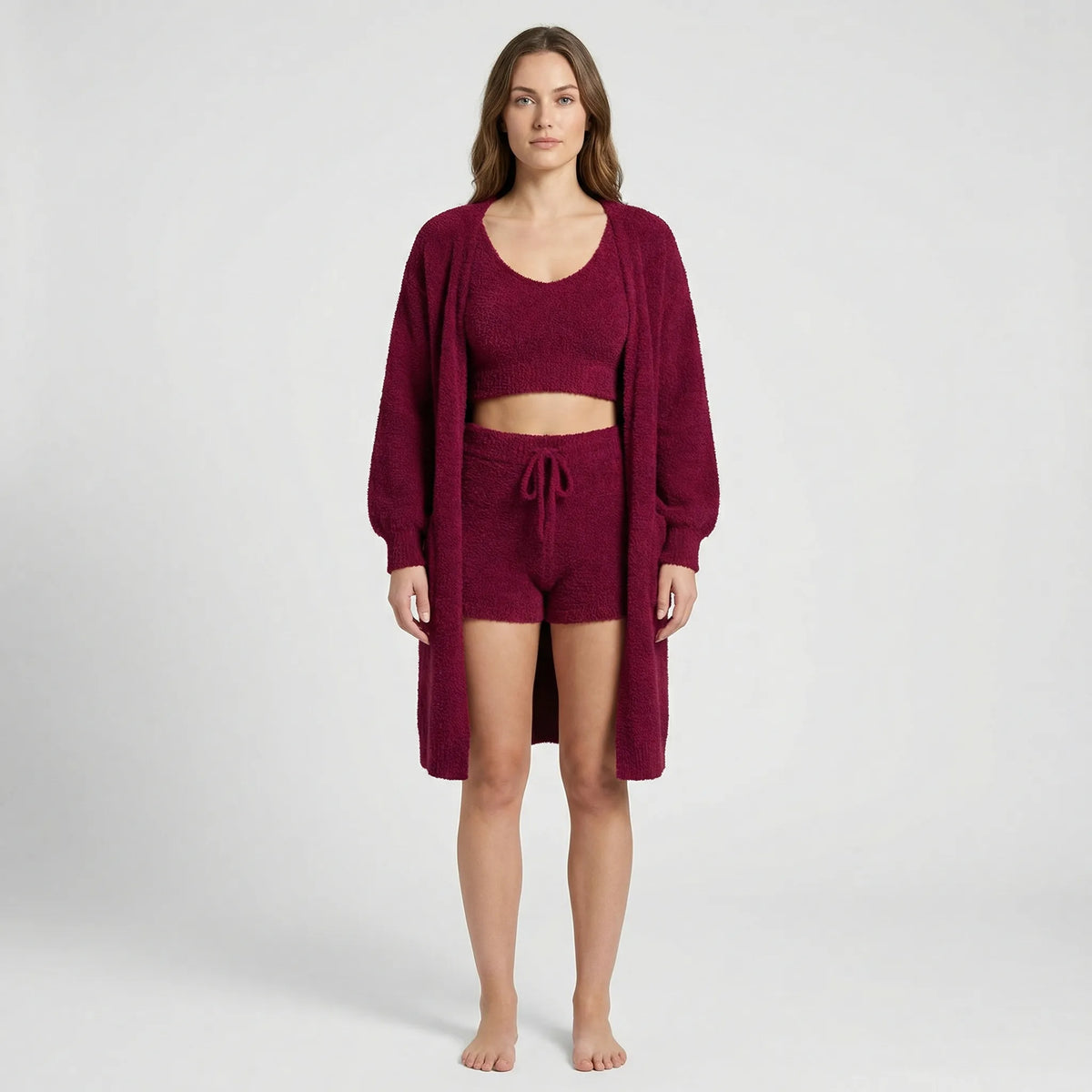 Saga | Sofistikeret Nattøj Dame Loungewear-sæt i Blødt Teddy-strik