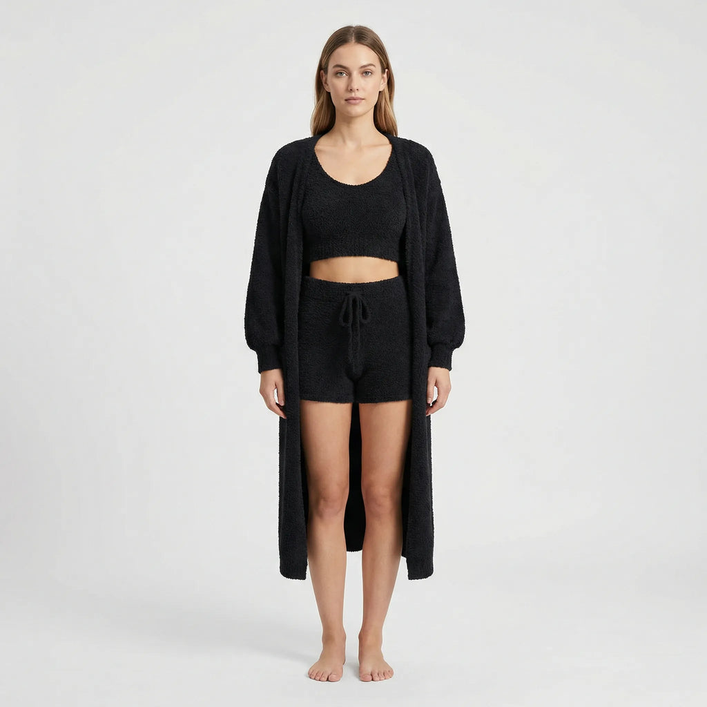 Saga | Sofistikeret Nattøj Dame Loungewear-sæt i Blødt Teddy-strik