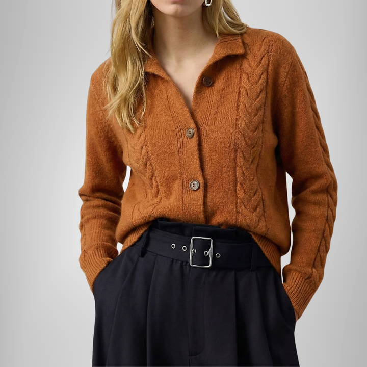 Samantha | Chic Cable-Knit Button-Front Cardigan Sweater