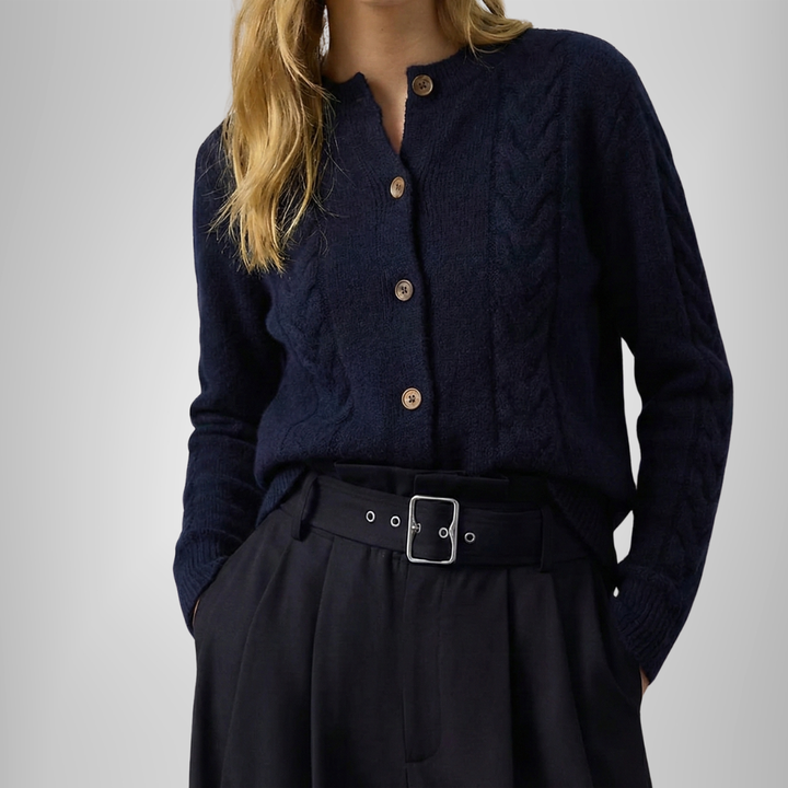 Samantha | Chic Cable-Knit Button-Front Cardigan Sweater
