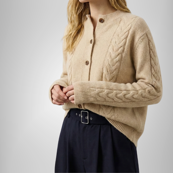 Samantha | Chic Cable-Knit Button-Front Cardigan Sweater