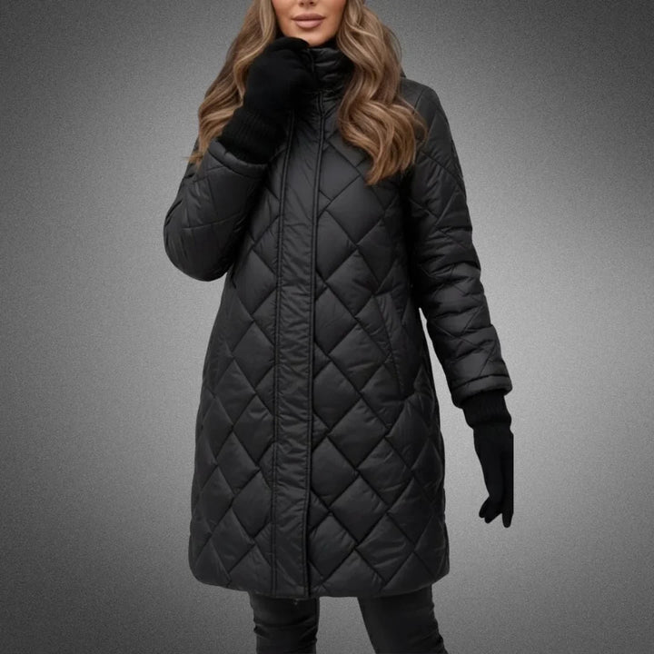 Samantha | Classic Quilted Longline Hooded Puffer Winter Coat