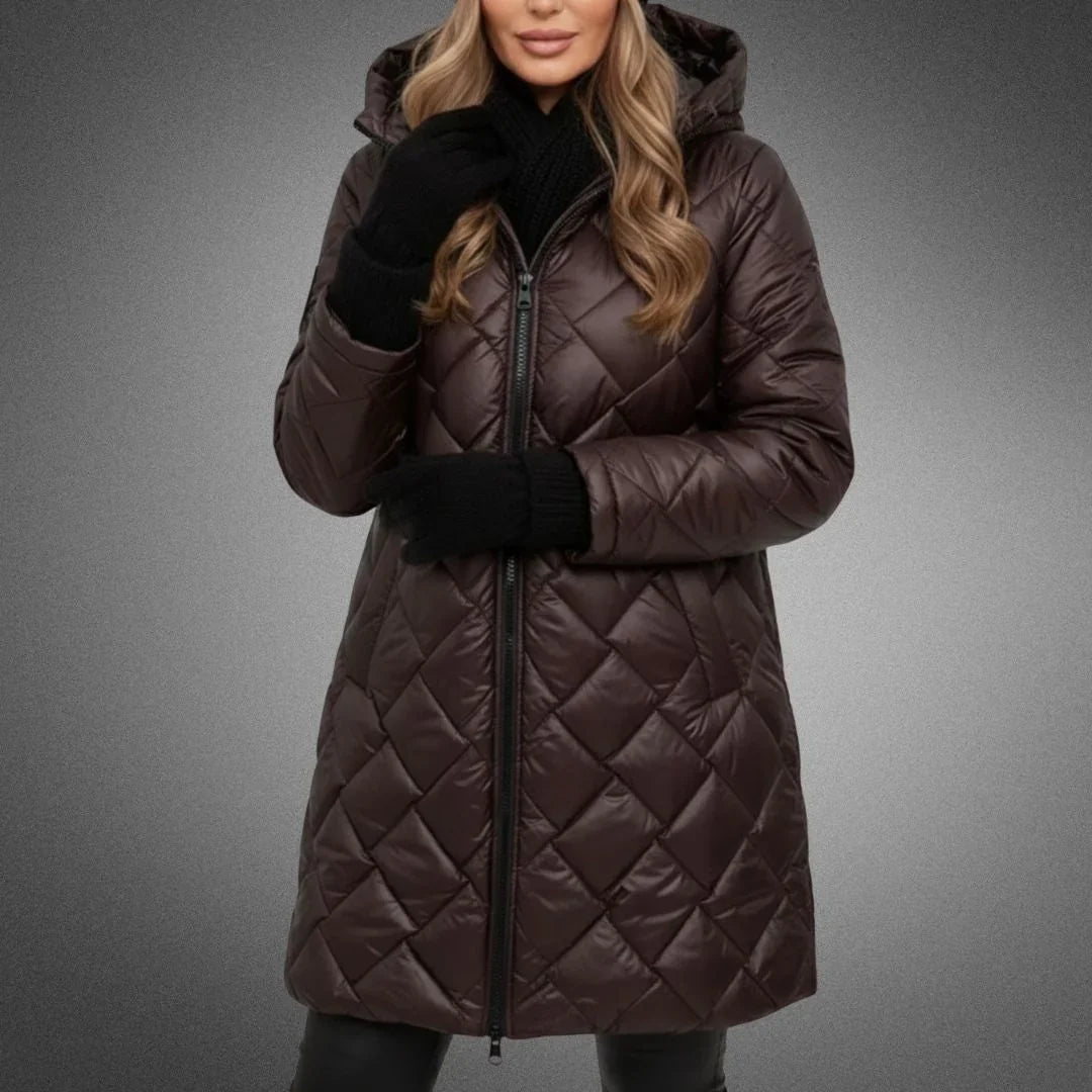Samantha | Classic Quilted Longline Hooded Puffer Winter Coat
