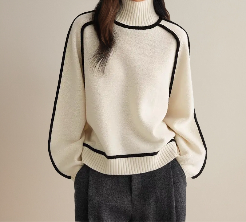 Samantha | Graceful Oversized Contrast Trim Turtleneck Sweater