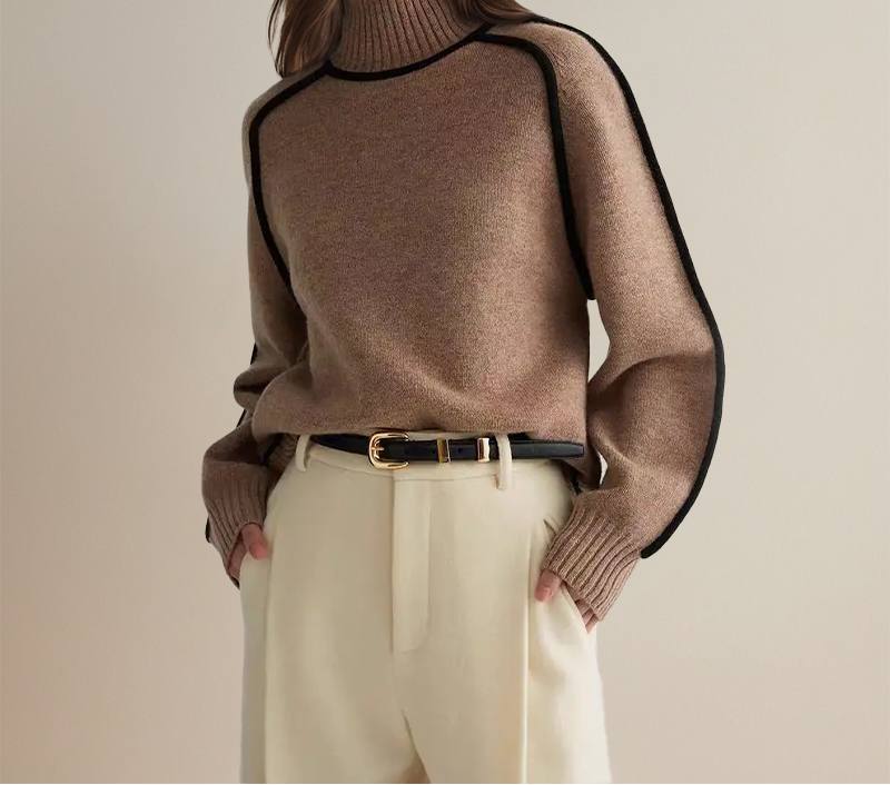 Samantha | Graceful Oversized Contrast Trim Turtleneck Sweater