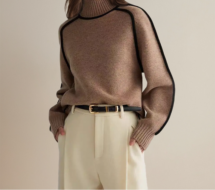 Samantha | Graceful Oversized Contrast Trim Turtleneck Sweater