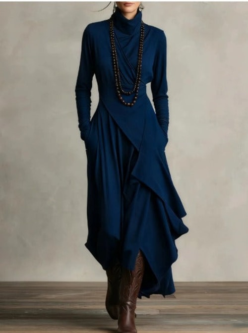 Samantha | Polished Asymmetrical Wrap Maxi Sweater Dress