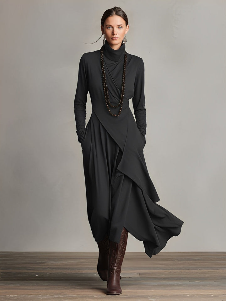 Samantha | Polished Asymmetrical Wrap Maxi Sweater Dress
