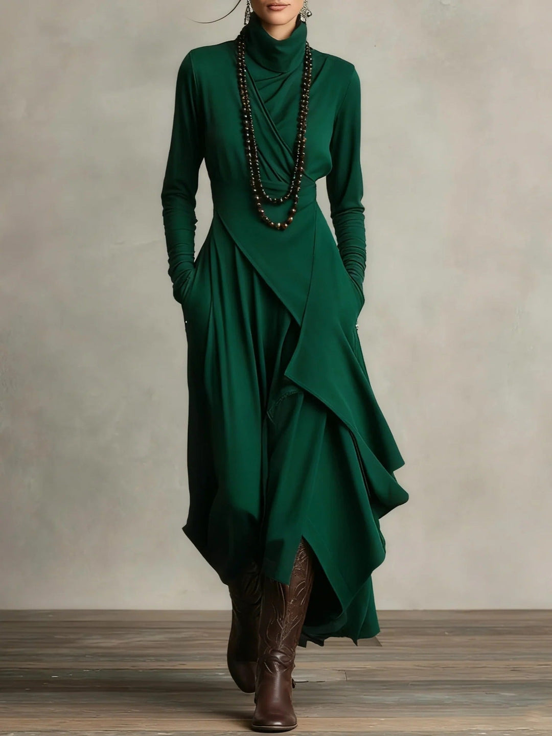Samantha | Polished Asymmetrical Wrap Maxi Sweater Dress