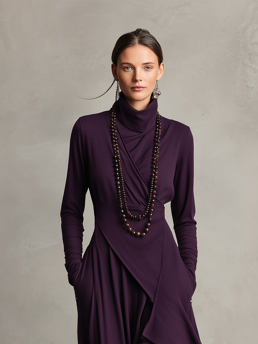 Samantha | Polished Asymmetrical Wrap Maxi Sweater Dress