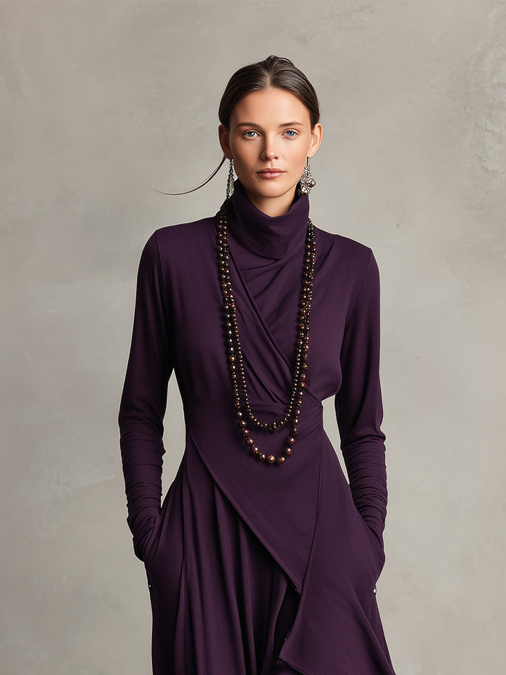 Samantha | Polished Asymmetrical Wrap Maxi Sweater Dress