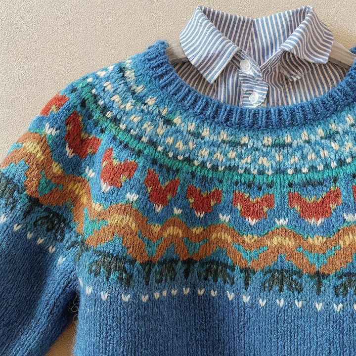 Samantha | Refined Nordic Fair Isle Crewneck Knit Sweater