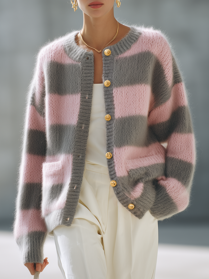 Sandra | Classic Striped Long Sleeve Knit Cardigan