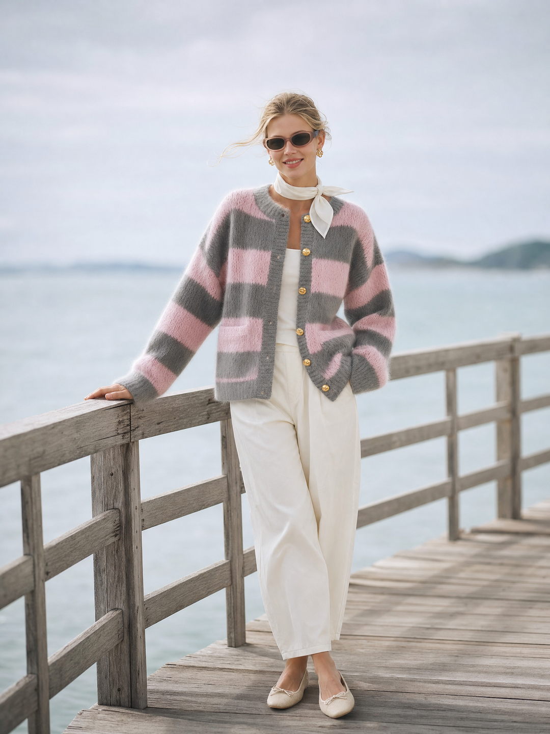 Sandra | Classic Striped Long Sleeve Knit Cardigan