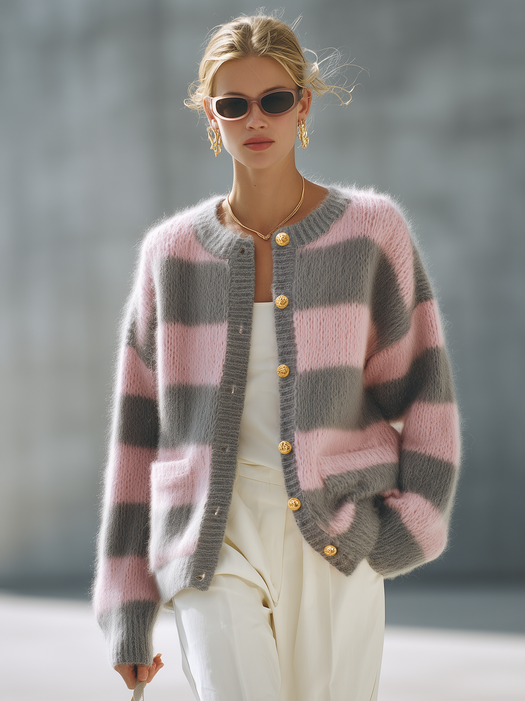Sandra | Classic Striped Long Sleeve Knit Cardigan