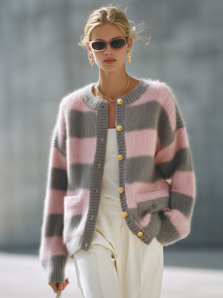 Sandra | Classic Striped Long Sleeve Knit Cardigan