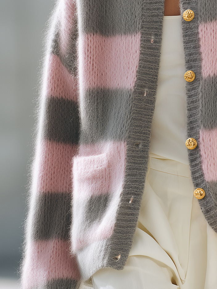 Sandra | Classic Striped Long Sleeve Knit Cardigan