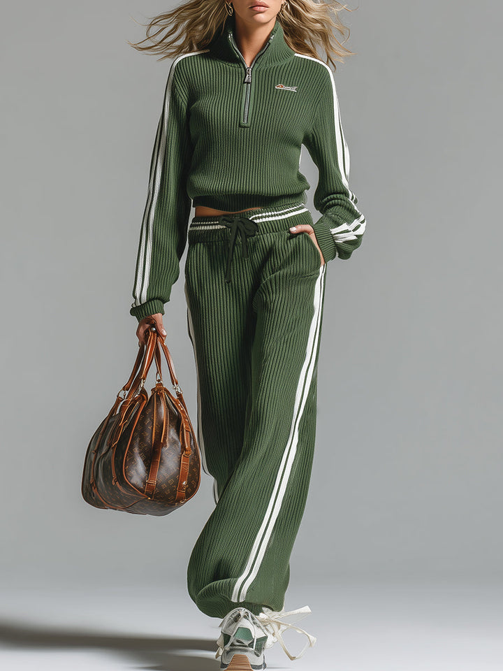 Sandra | Ribbed Half-Zip Wide Leg Lounge Set