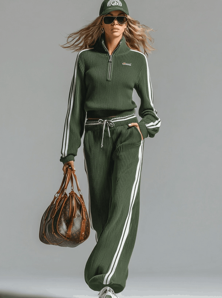 Sandra | Ribbed Half-Zip Wide Leg Lounge Set