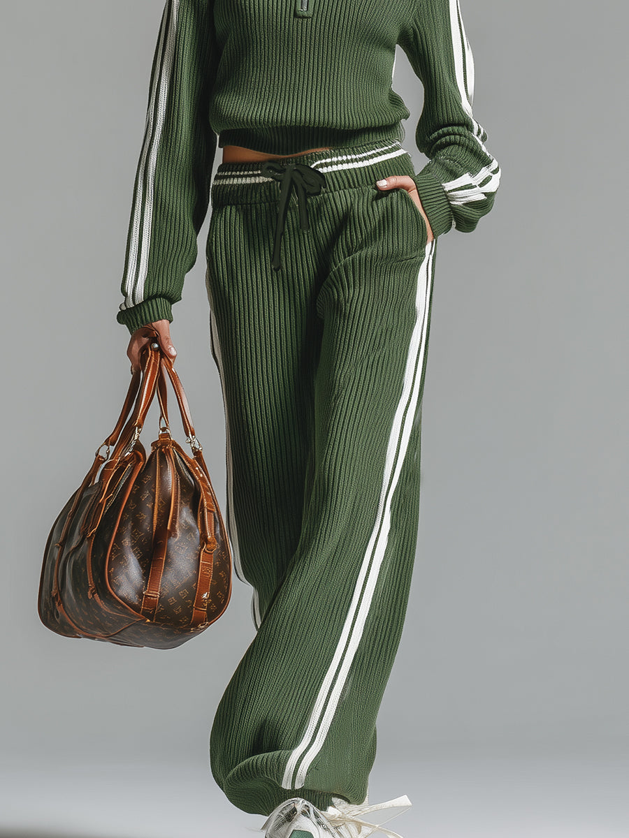 Sandra | Ribbed Half-Zip Wide Leg Lounge Set